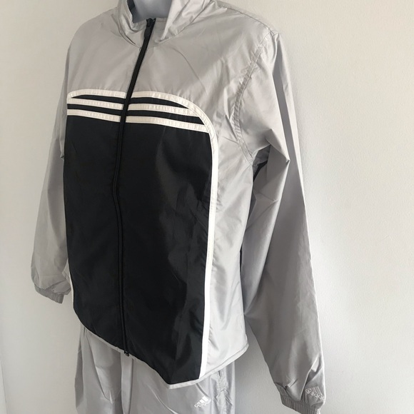 Adidas Vintage 90’s Y2K Space Grey and Black Women’s Parachute Track Sweat Suit - Picture 3 of 16
